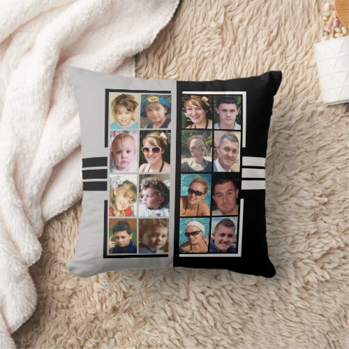 16 photo collage double sided grey black throw pillow