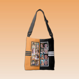 16 photo collage double sided orange black crossbody bag