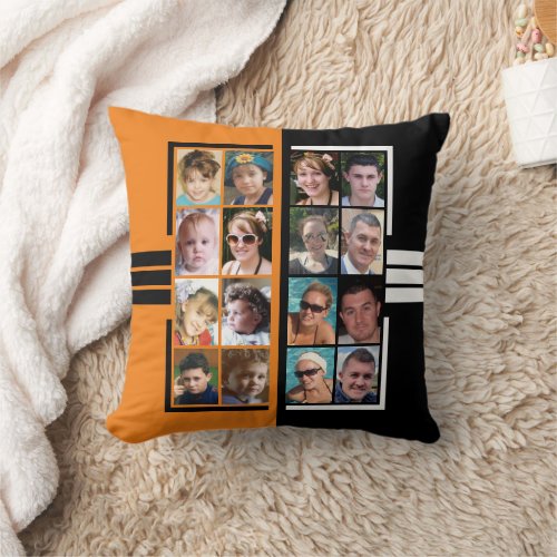 16 photo collage double sided orange black throw pillow