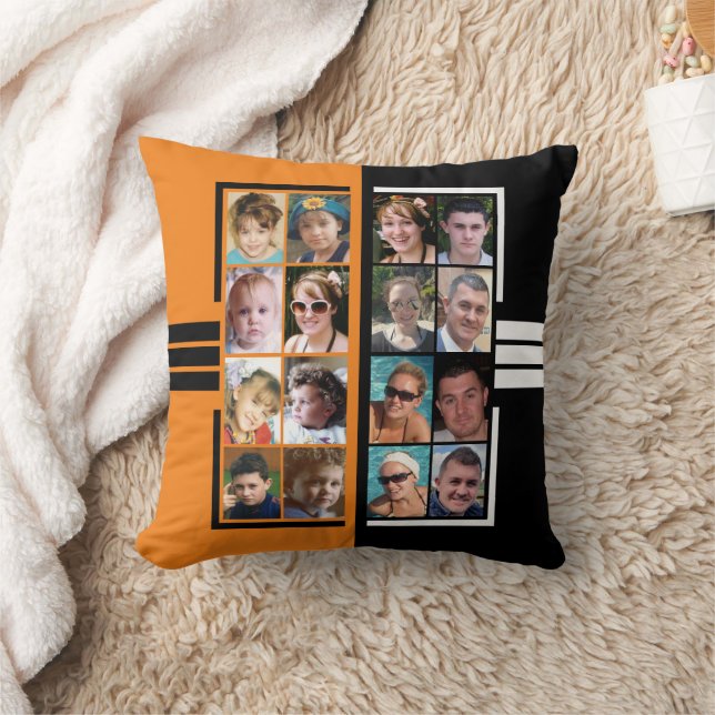 16 photo collage double sided orange black throw pillow (Blanket)