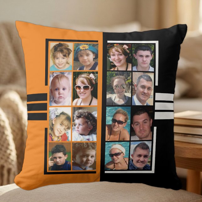 16 photo collage double sided orange black throw pillow (Creator Uploaded)