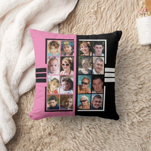 16 photo collage double sided pink black throw pillow