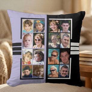 16 photo collage double sided purple black throw pillow