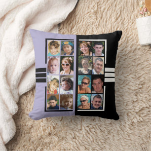 16 photo collage double sided purple black throw pillow