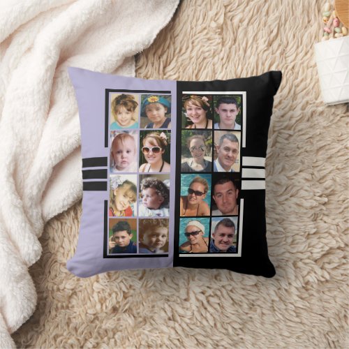 16 photo collage double sided purple black throw pillow