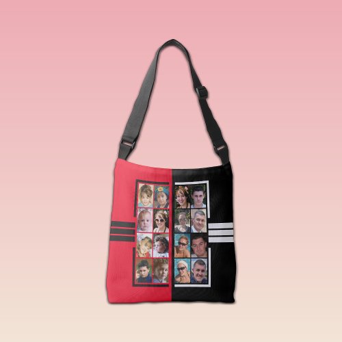 16 photo collage double sided red black crossbody bag