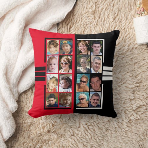 16 photo collage double sided red black throw pillow