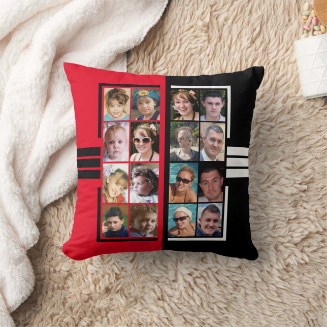16 photo collage double sided red black throw pillow (Blanket)