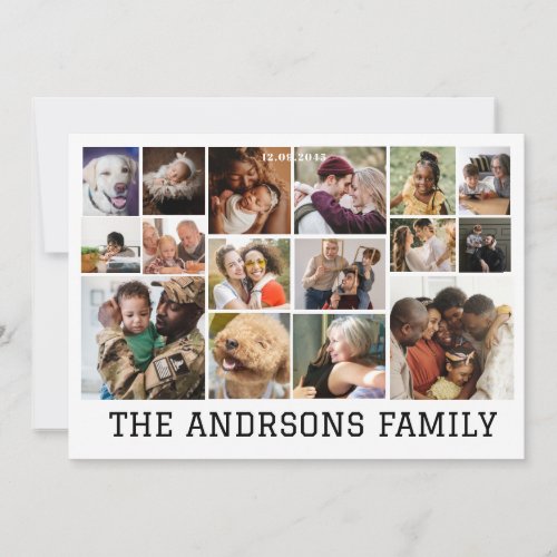 16 photo collage family holiday card  Invitation