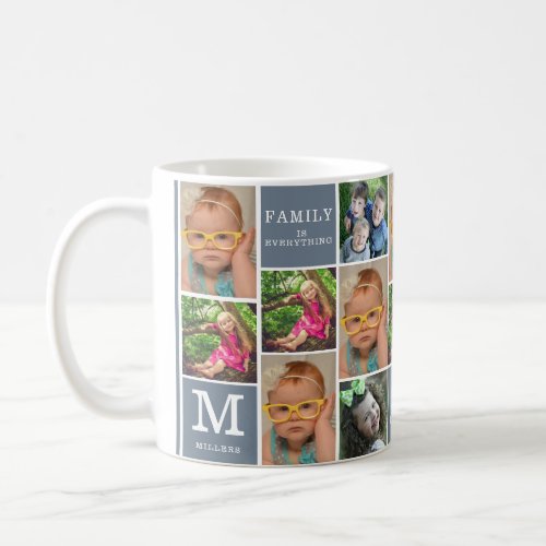 16 Photo Collage Family Name Quote Monogrammed  Coffee Mug