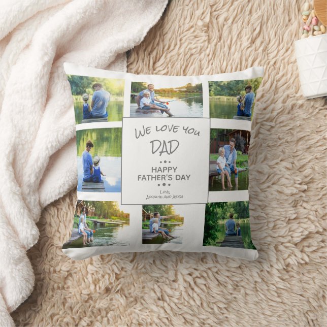16 Photo Collage Father's Day Keepsake  Throw Pillow (Blanket)