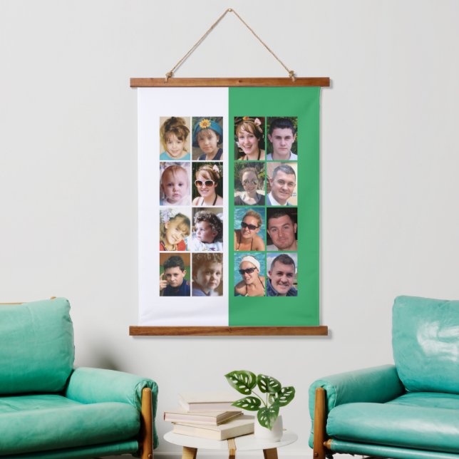 16 photo collage green and white hanging tapestry (Living Room)