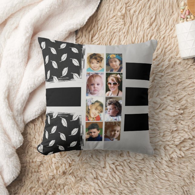 16 photo collage leaves stripes black throw pillow (Blanket)