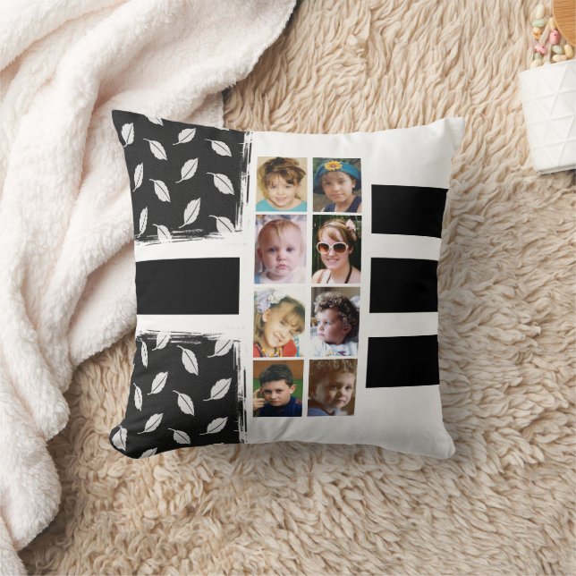 16 photo collage leaves stripes black white throw pillow (Blanket)