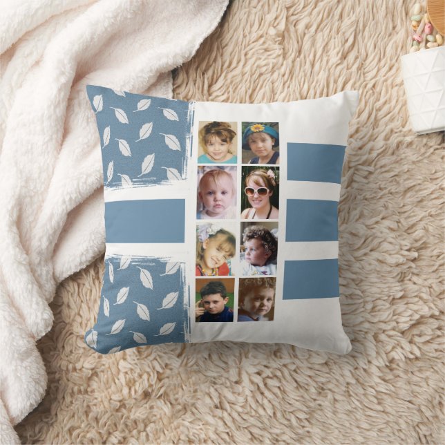 16 photo collage leaves stripes blue white throw pillow (Blanket)