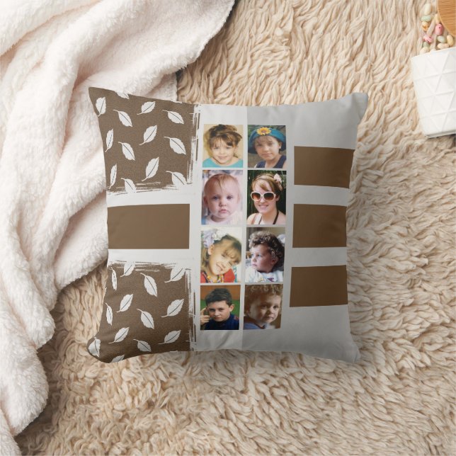 16 photo collage leaves stripes brown throw pillow (Blanket)