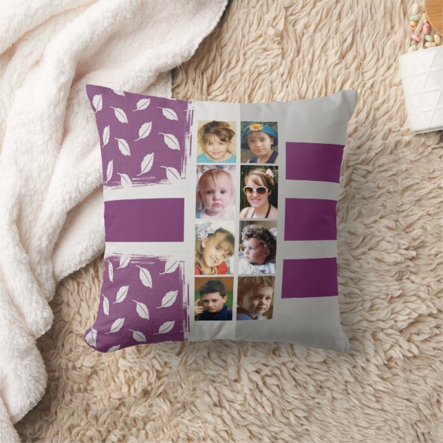 16 photo collage leaves stripes purple throw pillow (Blanket)