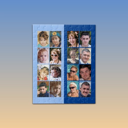 16 photo collage light and dark blue jigsaw puzzle
