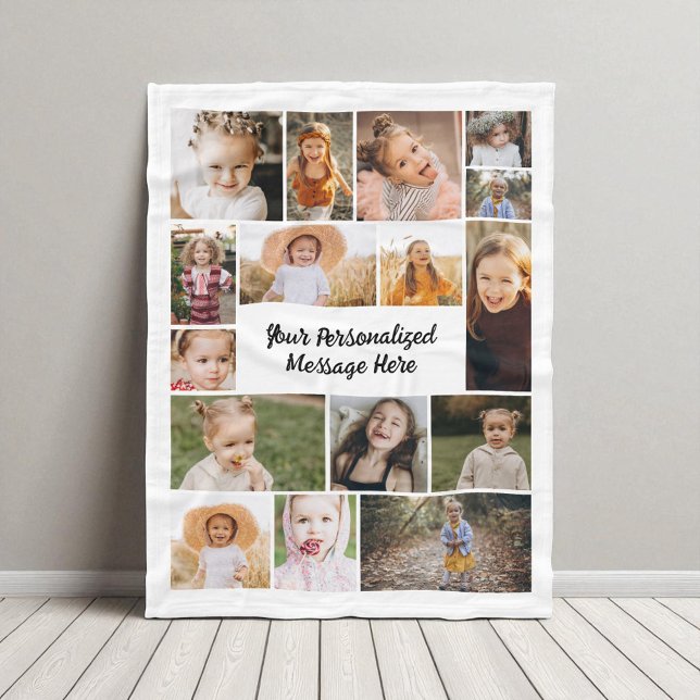 16 Photo Collage Modern Personalized Custom Color  Fleece Blanket (Creator Uploaded)