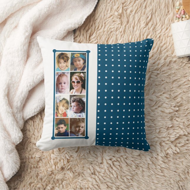 16 photo collage polka dots throw blue throw pillow (Blanket)