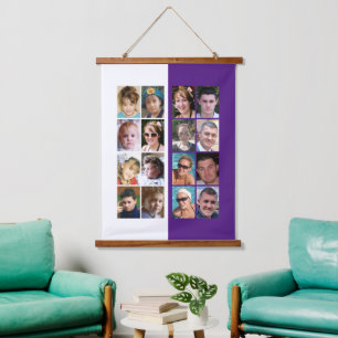 16 photo collage purple and white hanging tapestry