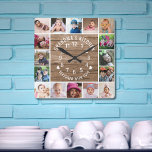 16 Photo Collage Rustic Wood Grandma's Kitchen Square Wall Clock<br><div class="desc">Rustic wood and photo collage wall clock with grandma's kitchen and seasoned with love typography.</div>