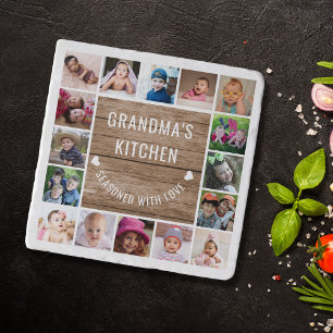 16 Photo Collage Rustic Wood Grandma's Kitchen Trivet