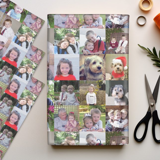 16 Photo Collage - square picture all over print Wrapping Paper Sheets (Personalized Photo Wrapping Paper)