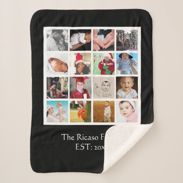 16 Photo DIY Collage Personalized Sherpa Blanket (Front)