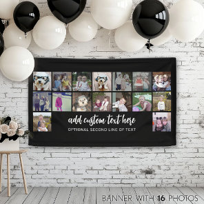 16 Photo Grid - 2 lines text - black white party Banner