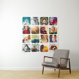 16 Photo Template Grid White Rounded Tapestry