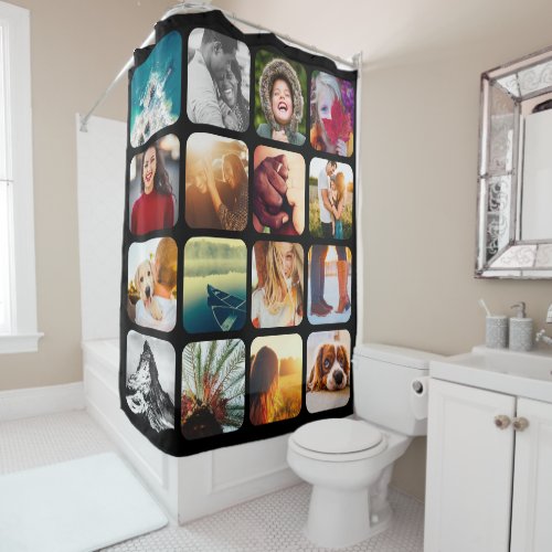 16 Photo Template Rounded Black Shower Curtain