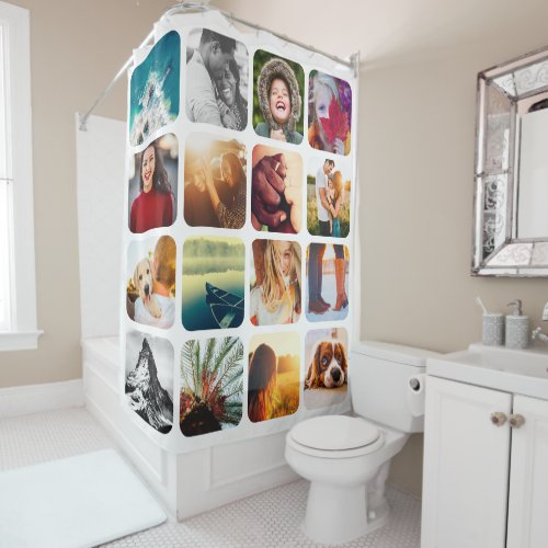 16 Photo Template Rounded White Shower Curtain