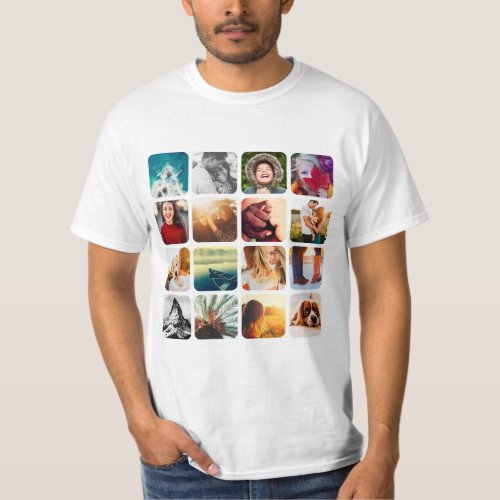 16 Photo Template Square Grid Rounded Frame T_Shirt