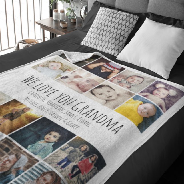 16 Photos Collage And Personalized Text Fleece Blanket (Creator Uploaded)