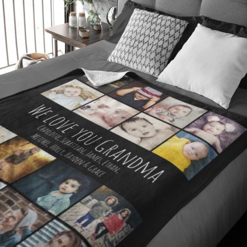 16 Photos Collage And Personalized Text Fleece Blanket