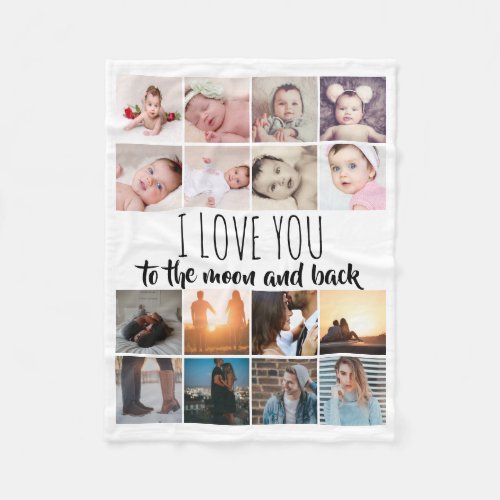 16 photos collage love you to moon and back fleece blanket
