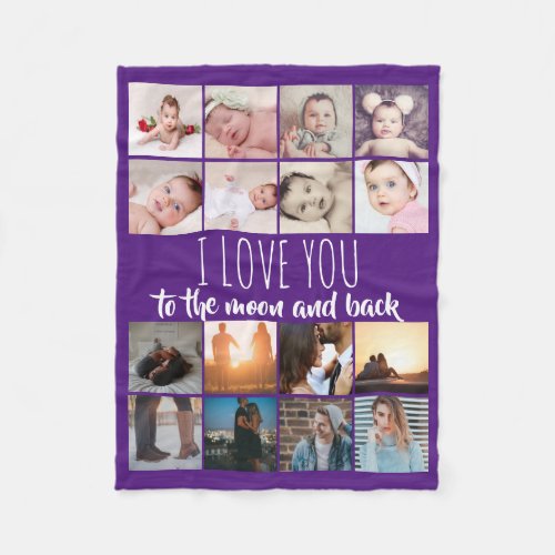 16 photos collage love you to moon and back fleece blanket