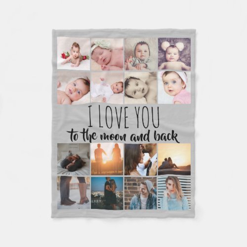 16 photos collage love you to moon and back fleece blanket