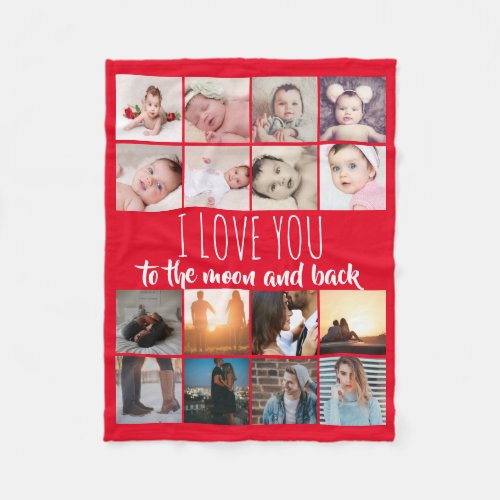 16 photos collage love you to moon and back fleece blanket