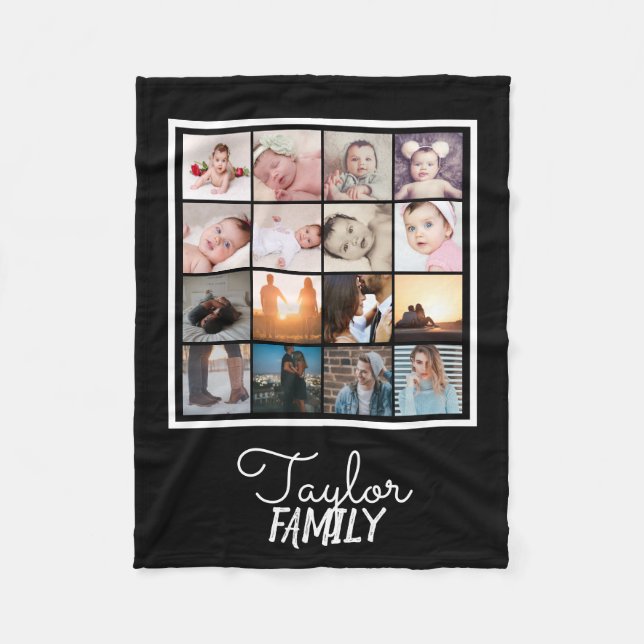 16 Photos Collage Personalized Template Fleece Blanket (Front)