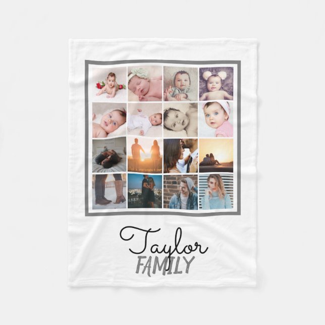 16 Photos Collage Personalized Template Fleece Blanket (Front)