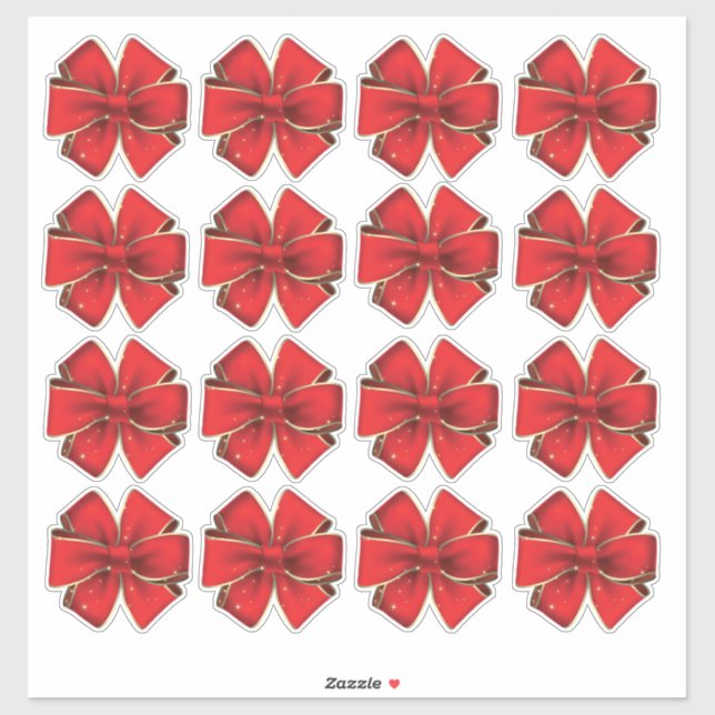 16 Red Bows Kiss Cut Package Envelope Gift 3-inch Sticker (Sheet)