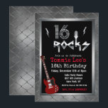 16 Rocks Rockstar Guitar 16th Birthday Invitation<br><div class="desc">16 Rocks Rockstar Electric Guitar Metal Metallic Silver Glitter 40th Surprise 16th Birthday Invitation</div>