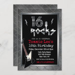 16 Rocks Rockstar Guitar 16th Birthday Invitation<br><div class="desc">16 Rocks Rockstar Electric Guitar Metal Metallic Silver Glitter 40th Surprise 16th Birthday Invitation</div>