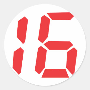 16 sixteen red alarm clock digital number classic round sticker