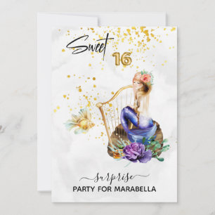 *~* 16 SWEET SIXTEEN Blue Mermaid Floral Birthday Invitation