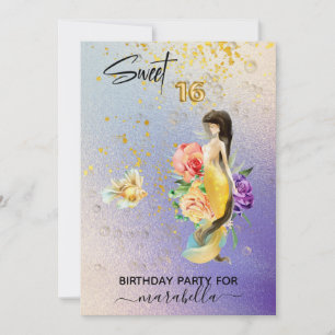 *~* 16 SWEET SIXTEEN Floral Mermaid Birthday Invitation