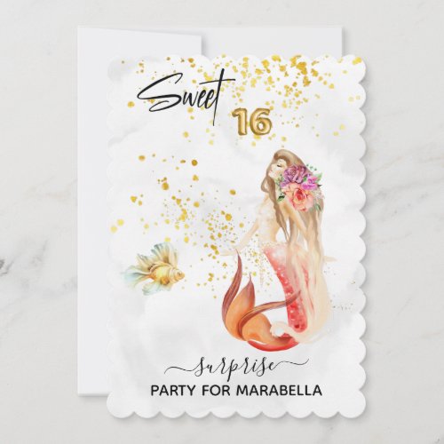  16 SWEET SIXTEEN  Floral Mermaid Birthday Invitation