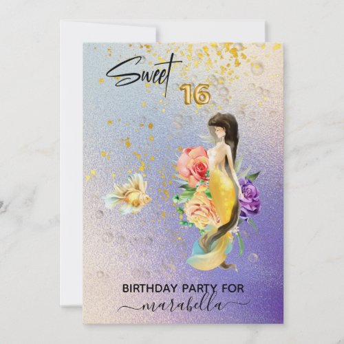  16 SWEET SIXTEEN Floral Ombre Mermaid Birthday Invitation